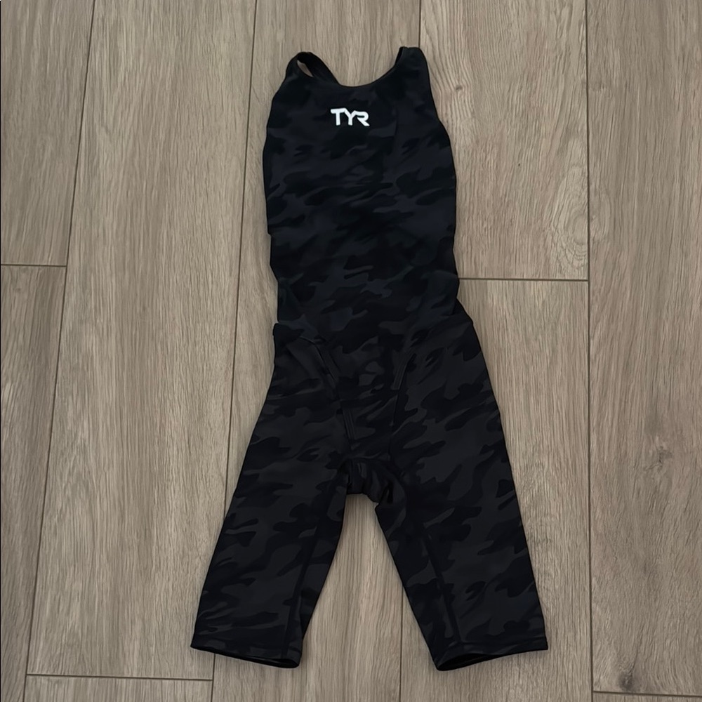 TYR Kids Black Camo Racing Kneeskin Swimsuit